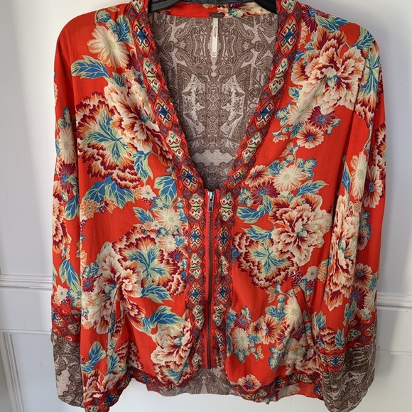 Free People Wildflower Bohemian Kimono Floral Print Front Zip Jacket XSMALL - Picture 7 of 13